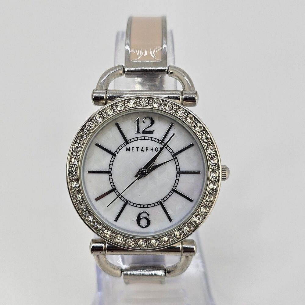 Metaphor Women's Watch 34MM White Dial Cream Bracelet Band‎ 6.5" New Battery